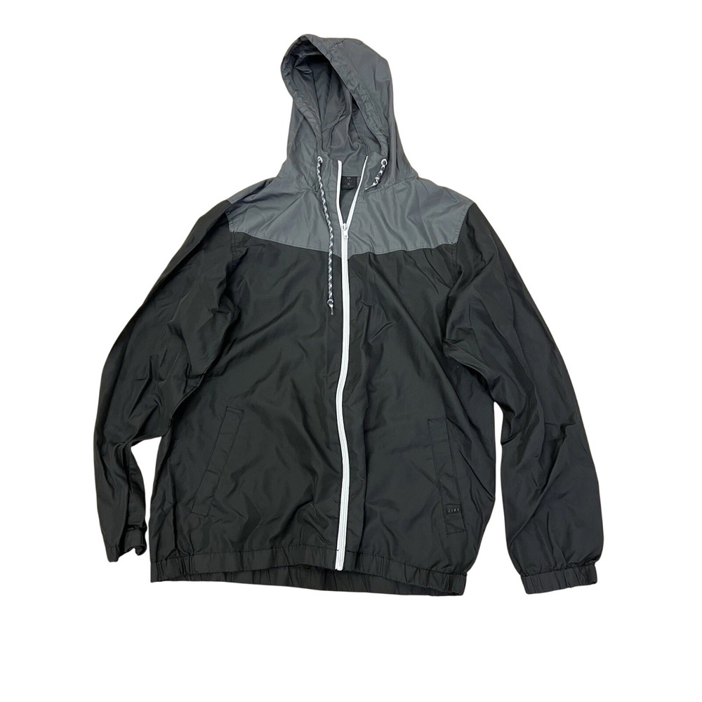Zine Mens Windbreaker Jacket Black Grey Colorblock Full Zip Hooded Size Medium